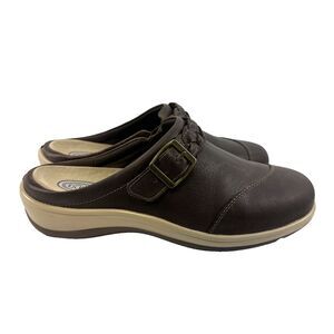 Orthofeet 72012 Leather Mule Comfort Slip On Flat Brown Womens 9 2E Extra Wide